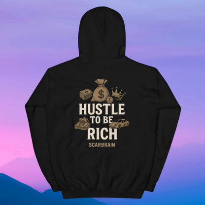 Felpa "HUSTLE TO BE RICH" (Logo in RICAMO) con cappuccio