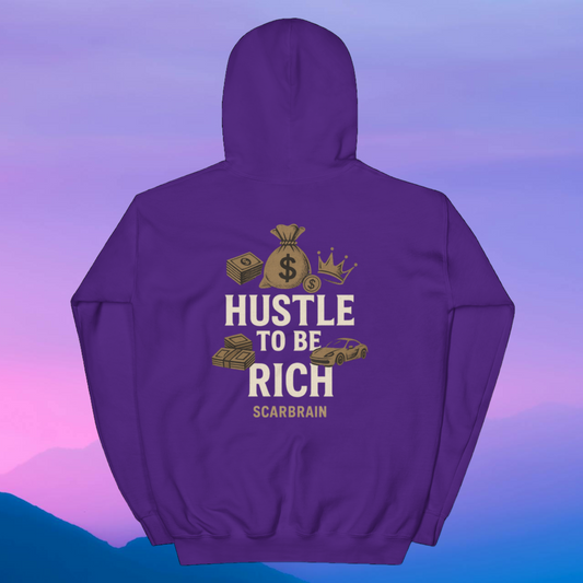 Felpa "HUSTLE TO BE RICH" (Logo in RICAMO) con cappuccio